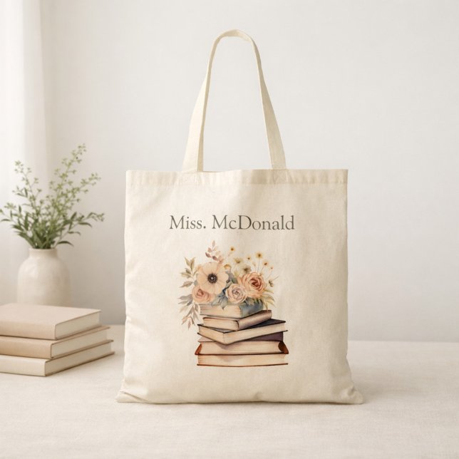 Teacher Appreciation Gift Floral Books Tote Bag (Creator Uploaded)