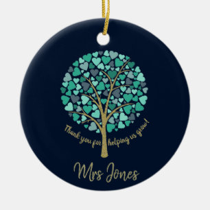 Teacher appreciation gift gold glitter heart tree ceramic ornament