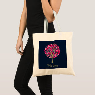 Teacher appreciation gift gold glitter heart tree tote bag