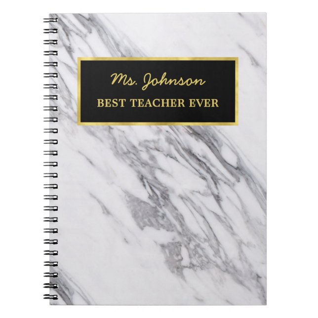 Teacher Appreciation Gift | White Marble Texture Notebook (Front)