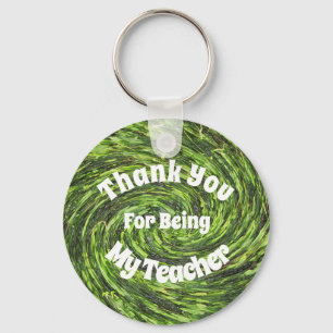 Teacher Appreciation Green Swirl Spiral Thank You Key Ring