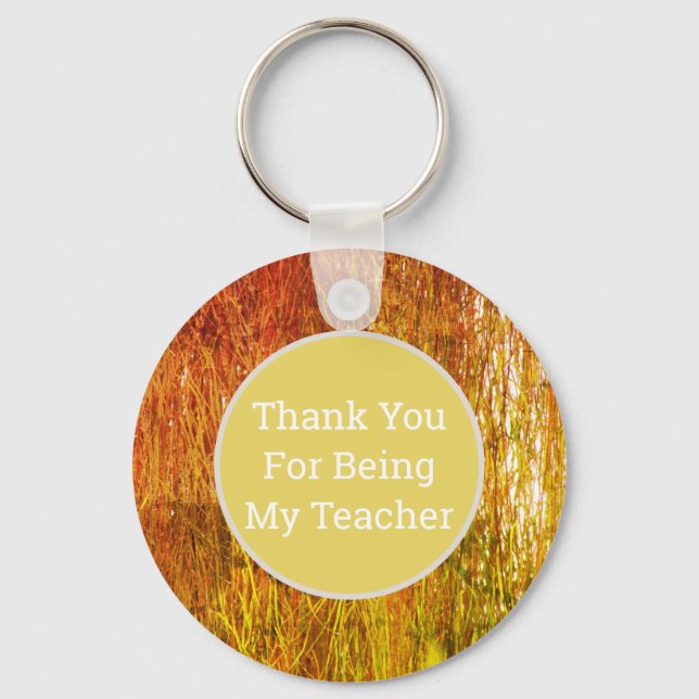 Teacher Appreciation Orange Yellow Straw Thank You Key Ring (Front)