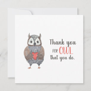 Teacher Appreciation Owl Thank You Card