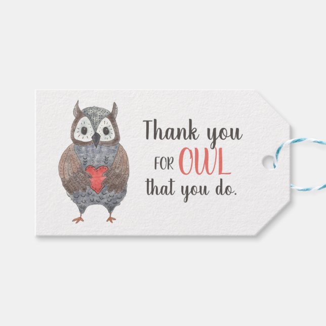 Teacher Appreciation Owl Thank You Gift Tags (Front (Horizontal))