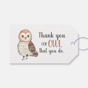 Teacher Appreciation Owl Thank You Gift Tags