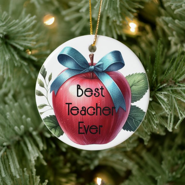 Teacher Appreciation Personalised Apples and Bows  Ceramic Ornament (Tree)