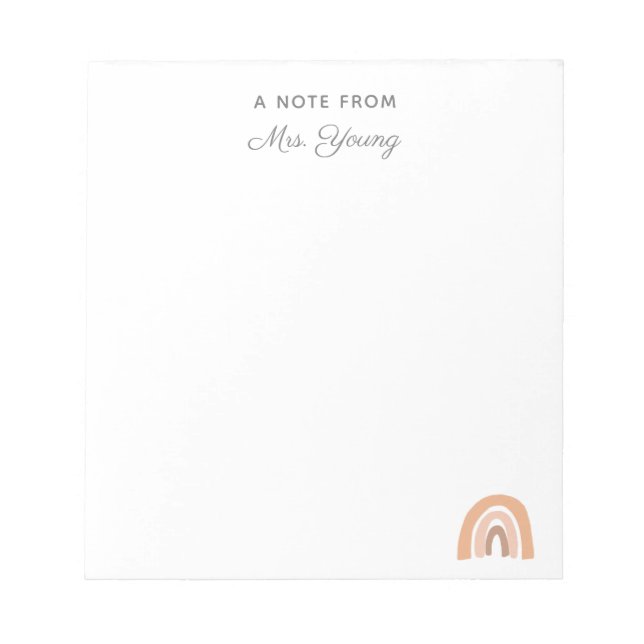 Teacher Appreciation Personalised Boho Rainbow Notepad (Front)