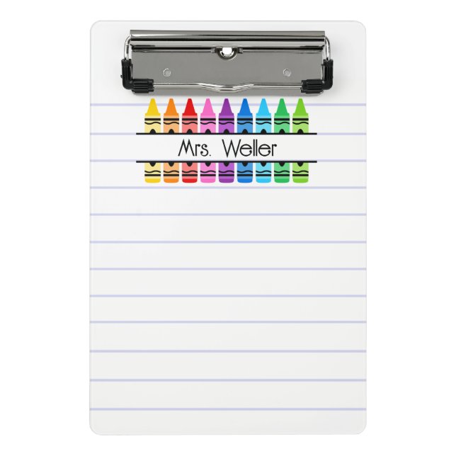 Teacher Appreciation Personalised Crayon Lined Mini Clipboard (Front)