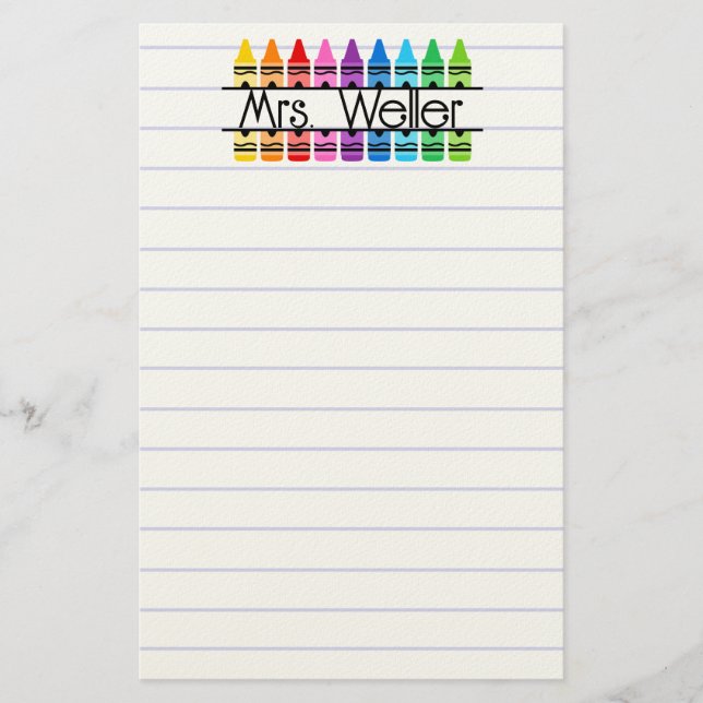 Teacher Appreciation Personalised Crayon Lined Stationery (Front)