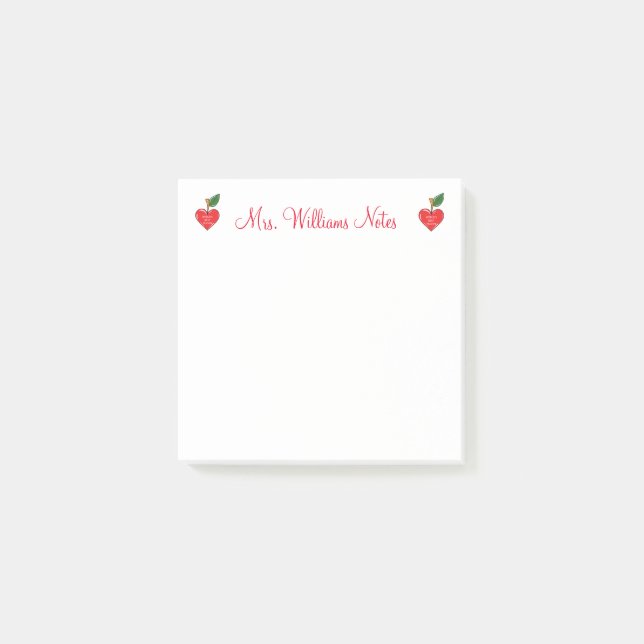 teacher appreciation personalised cute hearts  post-it notes (Front)