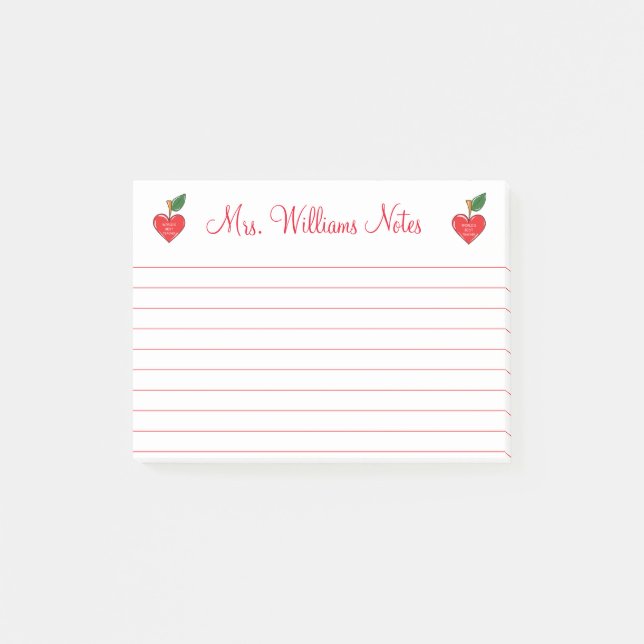 teacher appreciation personalised cute hearts red post-it notes (Front)