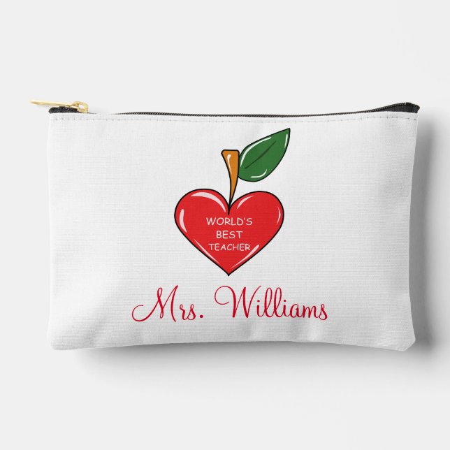 teacher appreciation personalised red heart  accessory pouch (Front)