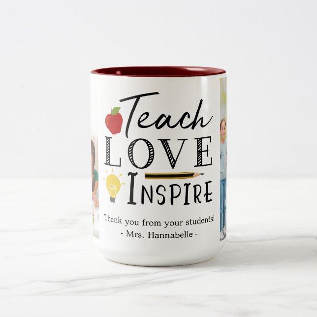 Teacher appreciation photo gift personalised Two-Tone coffee mug (Center)