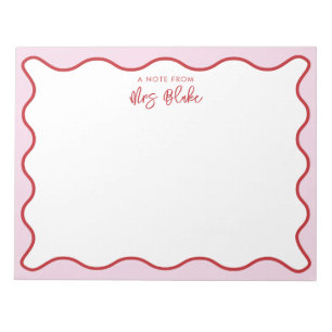 Teacher Appreciation Pink Red Wavy Notepad