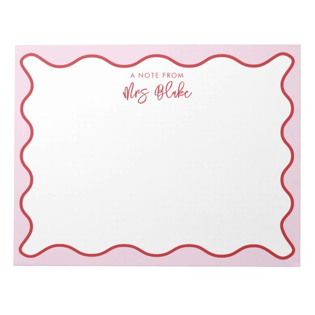 Teacher Appreciation Pink Red Wavy Notepad (Front)