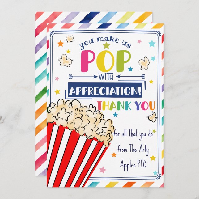 teacher appreciation popcorn thank you CARD HOLDER (Front/Back)