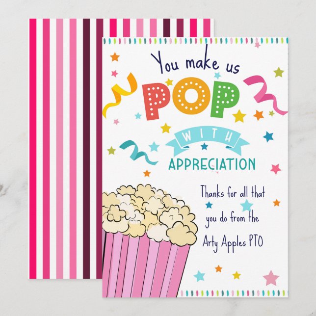 teacher appreciation popcorn thank you CARD HOLDER (Front/Back)