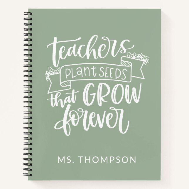 Teacher Appreciation Quote Personalised Sage Green Notebook (Front)