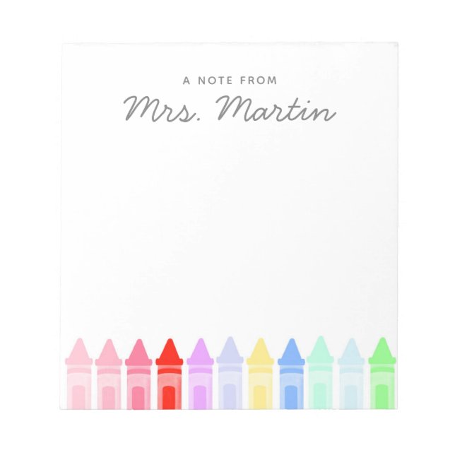 Teacher Appreciation Rainbow Crayon Notepad Gift (Front)