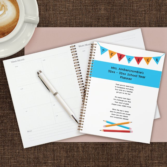 Teacher Appreciation Red Yellow Blue Pencils Planner (Teacher appreciation planner)