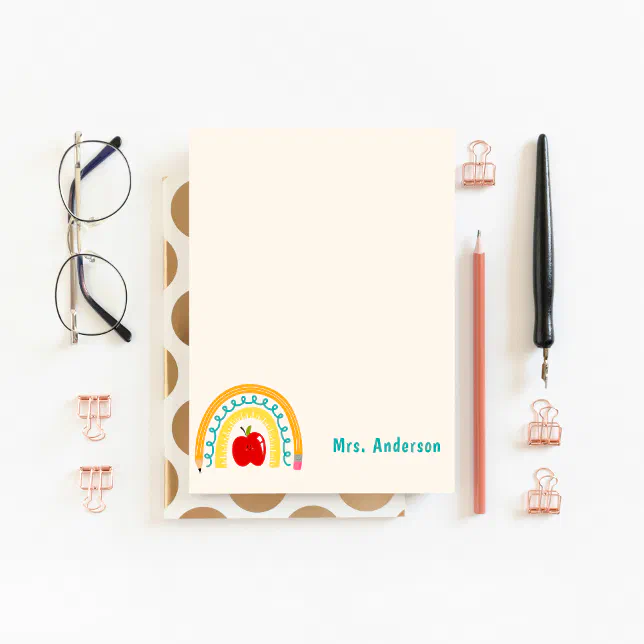 Teacher Appreciation Retro Rainbow Apple Custom Notepad | Zazzle