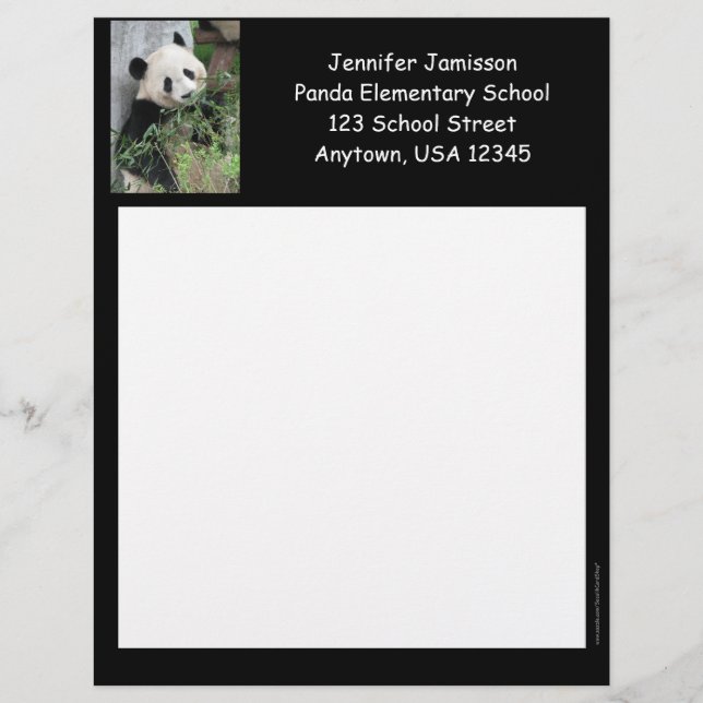 Teacher Appreciation Stationery, Panda, Black Trim Customised Letterhead (Front)
