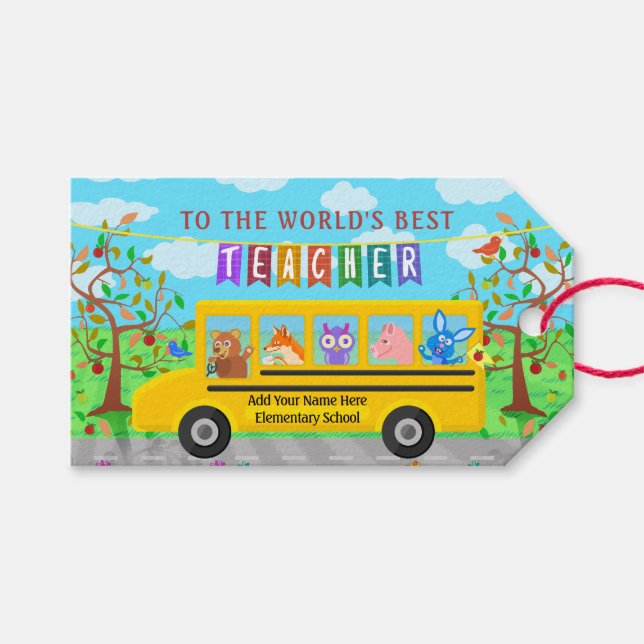 Teacher Appreciation Thank You | Cute Bus Animals Gift Tags (Front (Horizontal))