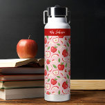 Teacher Appreciation Thank You Gift Water Bottle<br><div class="desc">A fun teacher water bottle with an apple pattern on a pink background. Personalize it with your teachers name. Designed for you by Blackberry Boulevard.</div>