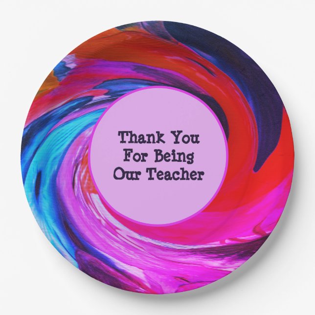 Teacher Appreciation Tie Dye Classroom Thank You Paper Plate (Front)