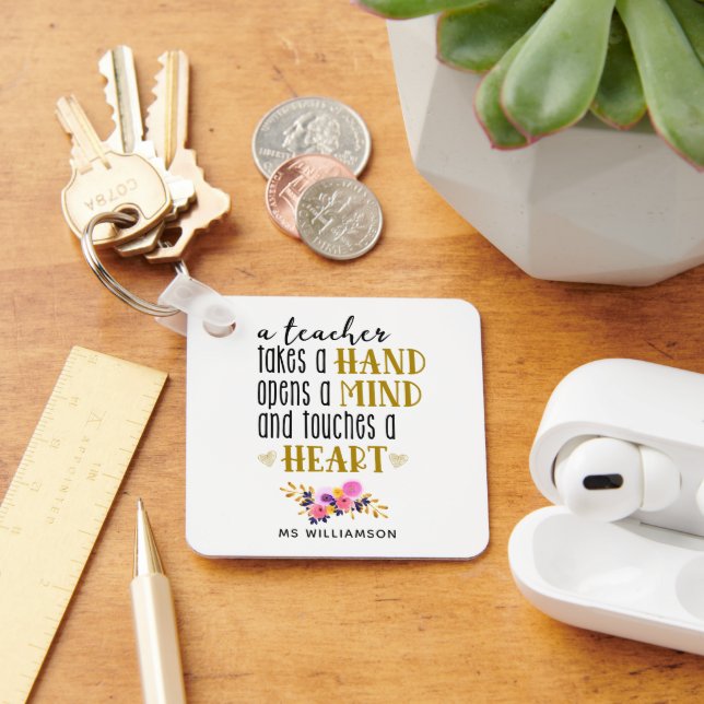 Teacher Appreciation Typography Custom Ornament Key Ring (Desk)