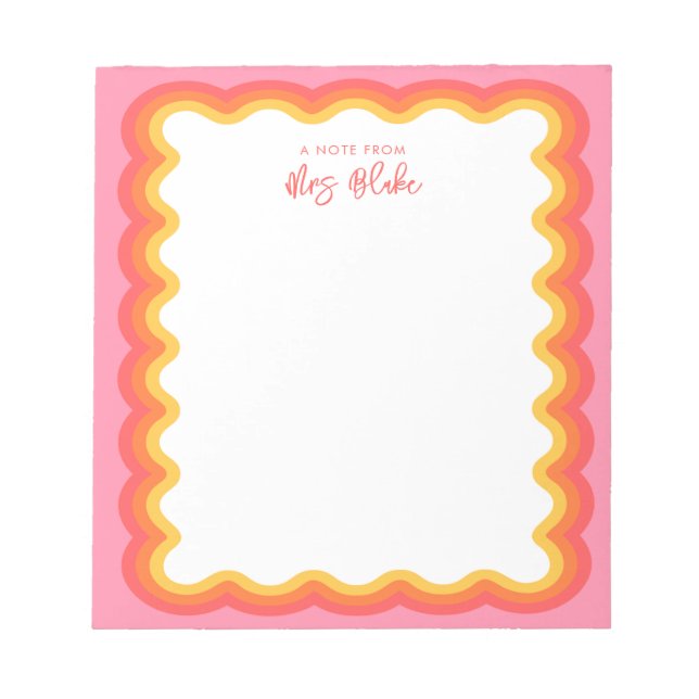 Teacher Appreciation Vibrant Whimsical Wavy Border Notepad (Front)