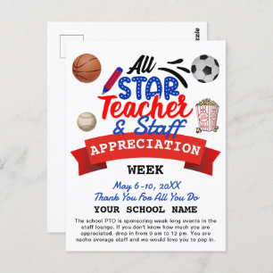 Teacher Appreciation Week All Star PTO Itinerary Postcard