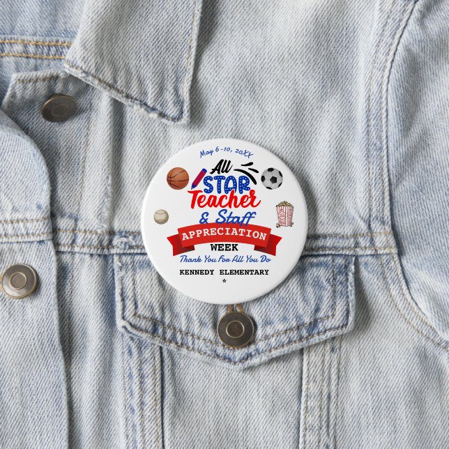 Teacher Appreciation Week All Star School Name 7.5 Cm Round Badge (In Situ)