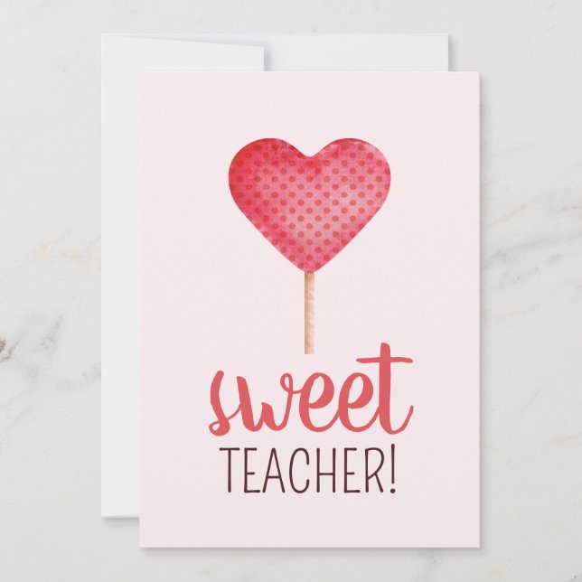 Teacher appreciation with pink heart candy holiday card (Front)