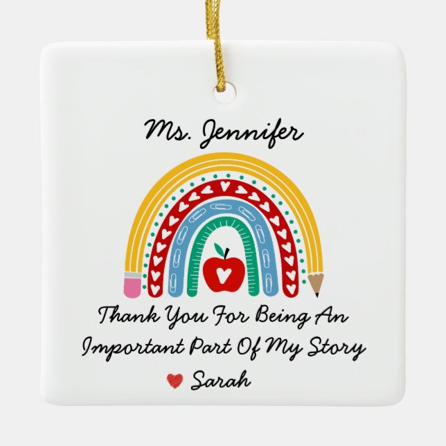 Teacher Appreciation With Thank You Message Custom Ceramic Ornament (Front)