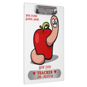 Teacher Appreciation Worm in Apple Add Name Clipboard