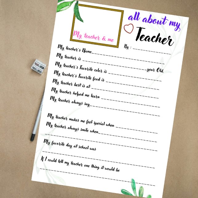 Teacher appriciation all about my teacher (Creator Uploaded)