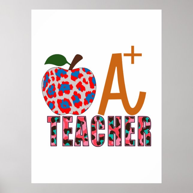 Teacher Art Apple A Plus Teacher Poster (Front)