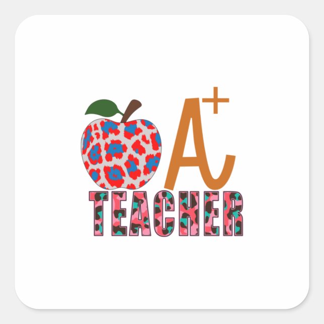 Teacher Art Apple A Plus Teacher Square Sticker (Front)