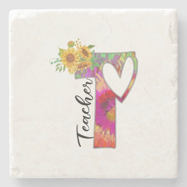 Teacher Art Flower Teacher Stone Coaster (Front)