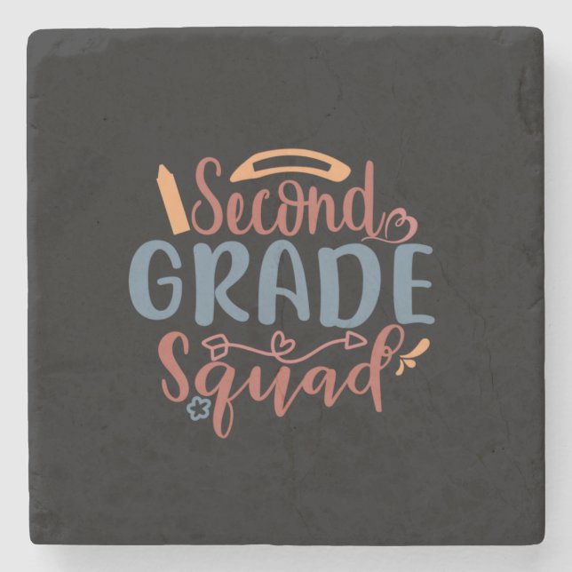 Teacher Art Second Grade Squad Stone Coaster (Front)