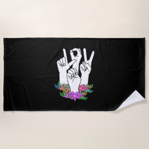 Teacher ASL Hand Sign Beach Towel