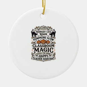 Teacher Assistant Halloween Shirt with Black Cats  Ceramic Ornament