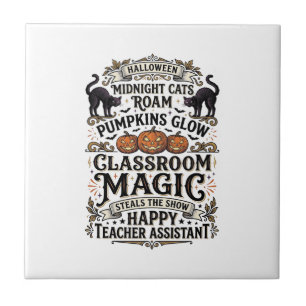 Teacher Assistant Halloween Shirt with Black Cats Ceramic Tile