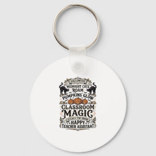 Teacher Assistant Halloween Shirt with Black Cats Key Ring