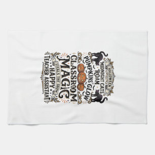 Teacher Assistant Halloween Shirt with Black Cats  Tea Towel