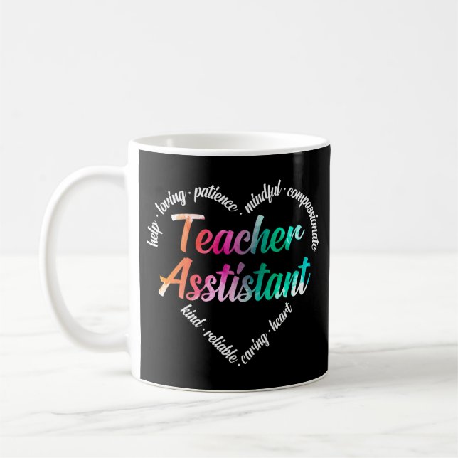 Teacher Assistant Heart Word Cloud Watercolor Coffee Mug (Left)