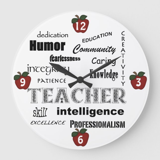 Teacher Attributes+Red Apples Large Clock (Front)