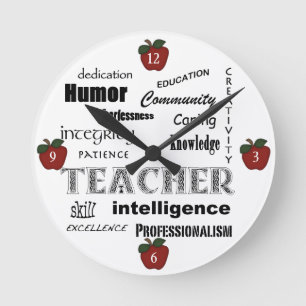 Teacher Attributes+Red Apples Round Clock