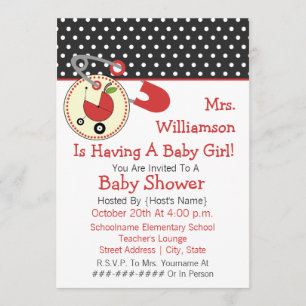 Teacher Baby Shower Invite - Red and Black
